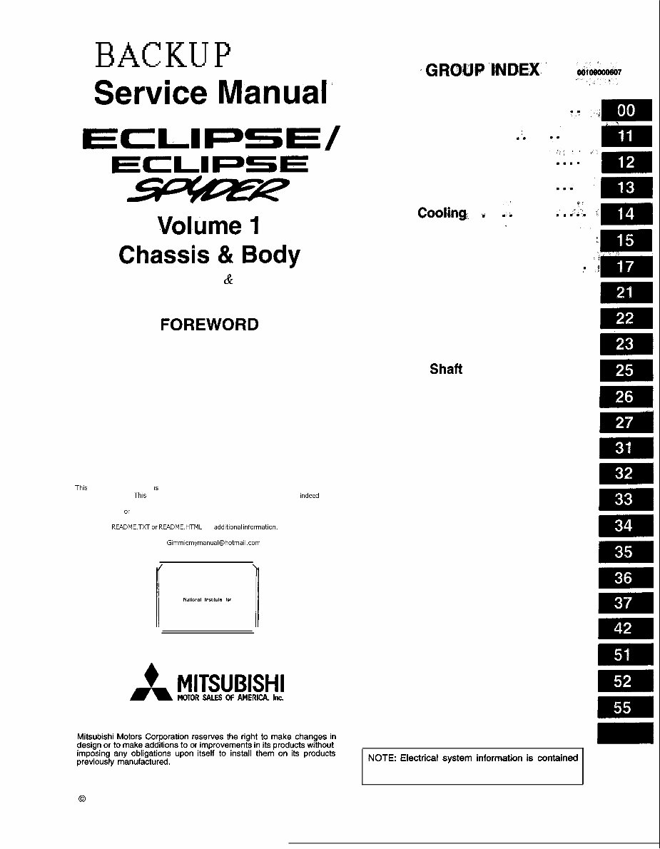 1997 - 1999 Mitsubishi Eclipse Spyder Service Repair Manual preview img 1