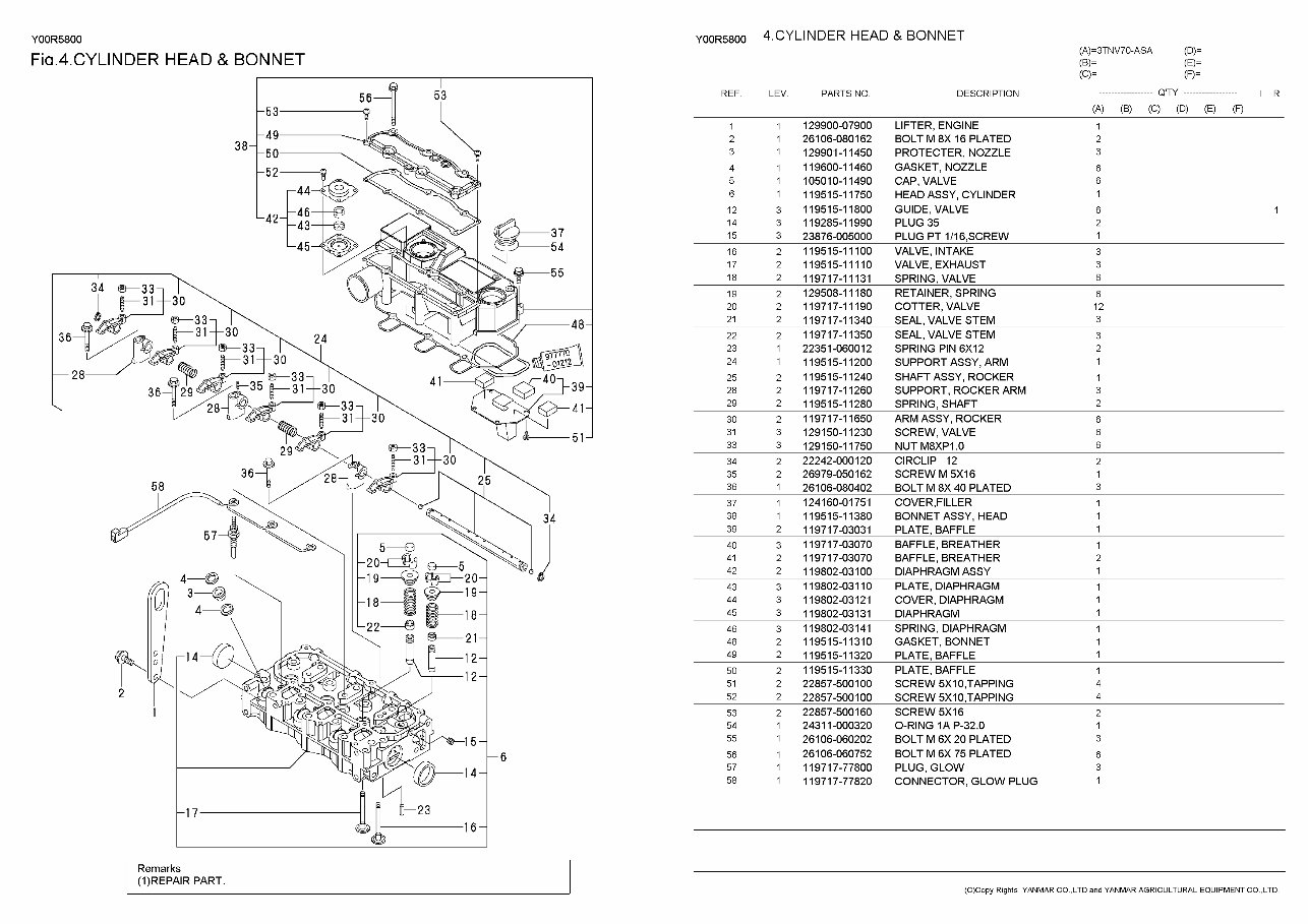 Yanmar 3TNV70 Diesel Engine Parts Catalog preview img 2