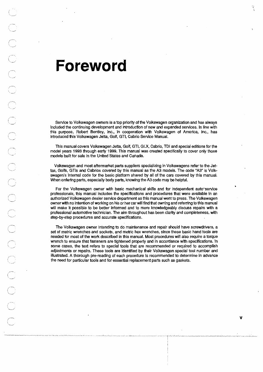 1998 VOLKSWAGEN CABRIO All Models Service and Repair Manual preview img 3