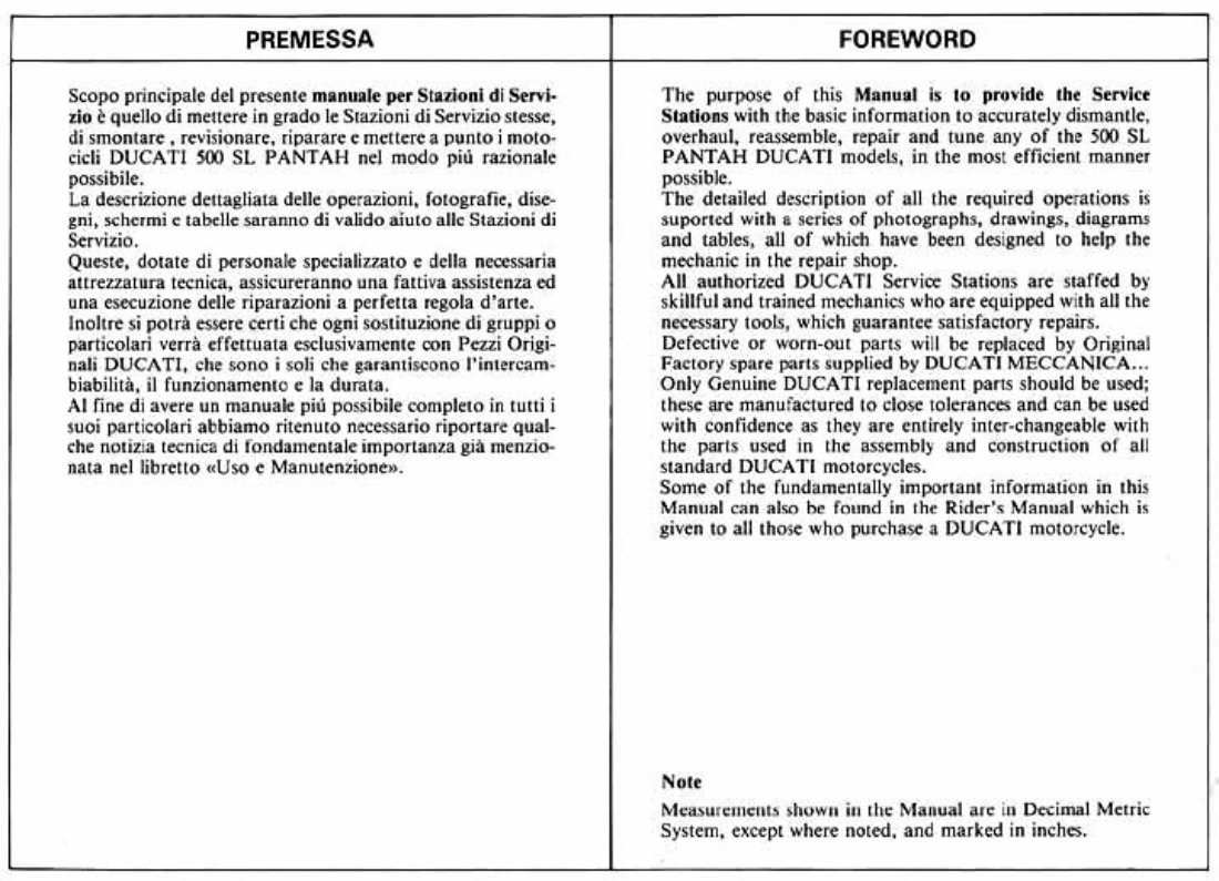 Ducati 500 SL Pantah Factory Service & Work Shop Manual preview img 4