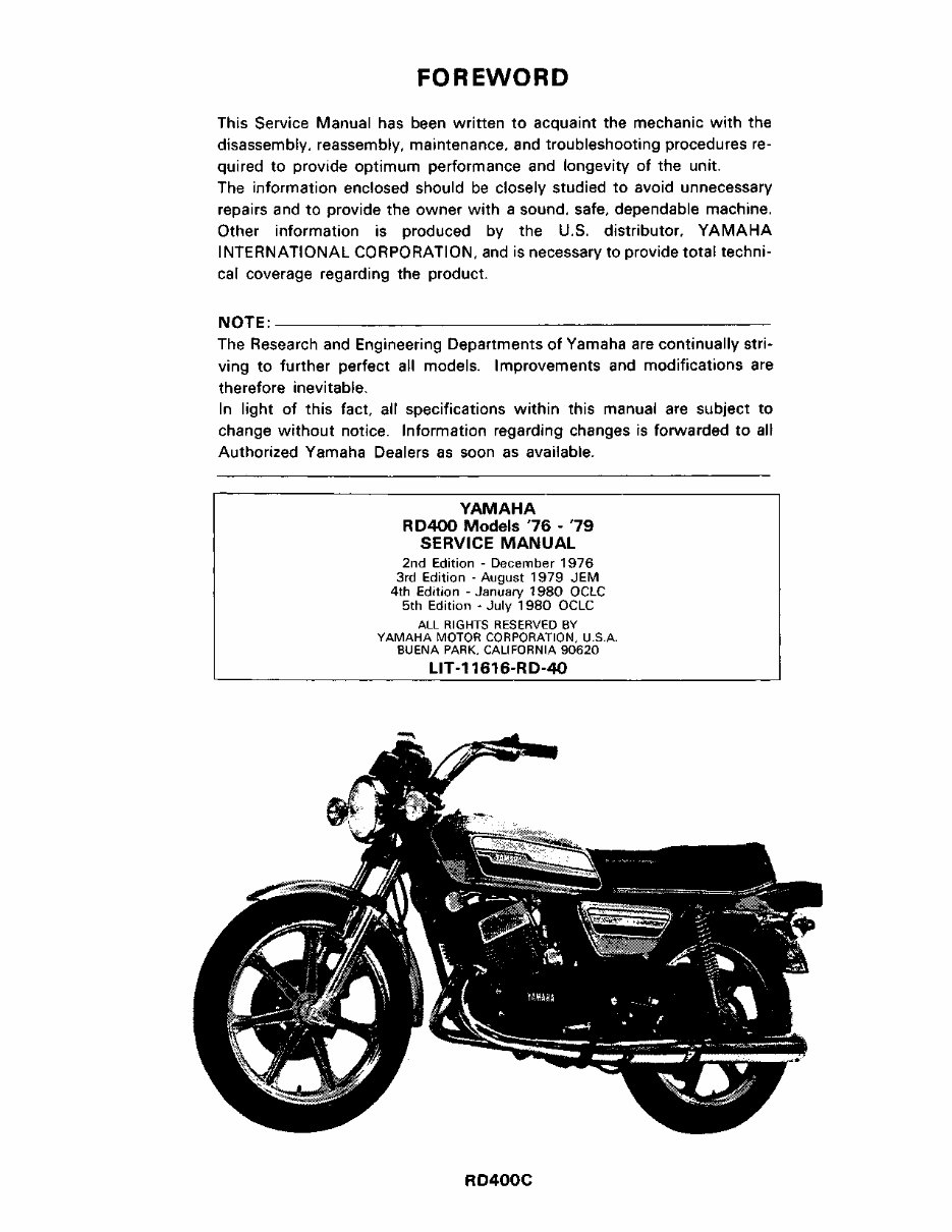 1976-1979 Yamaha RD400 Service & Repair Manual preview img 5