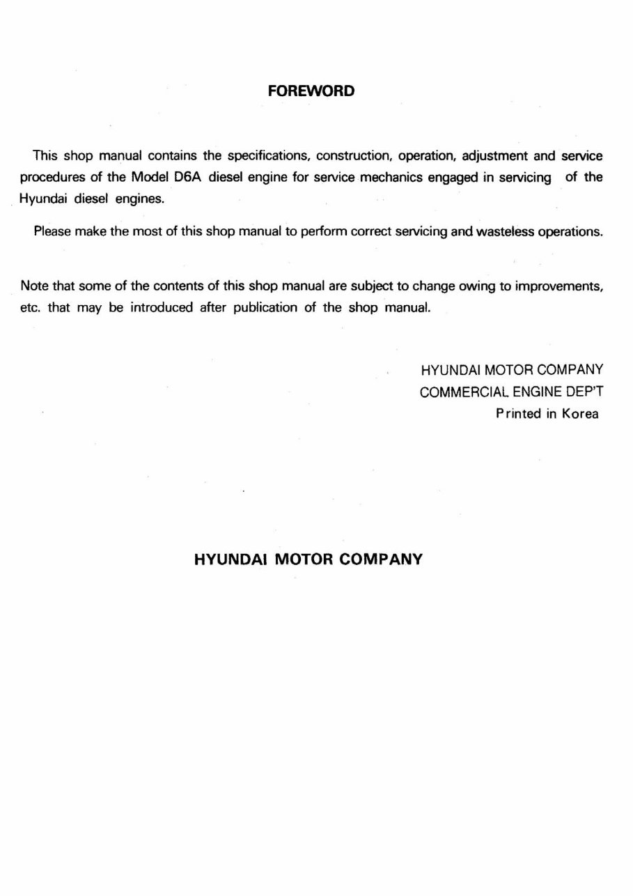 Engine D6A D6AU D6AZ D6AU D6AC Service Workshop Shop Manual preview img 1