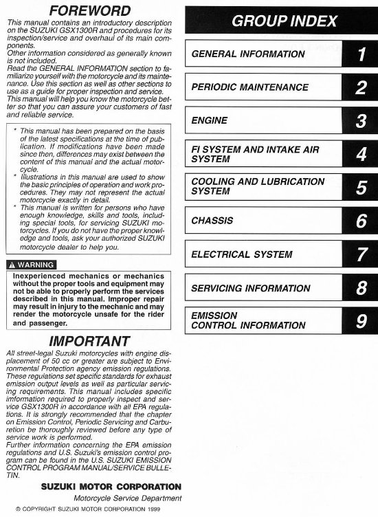 1999-2003 Suzuki Hayabusa (GSX1300R) OEM Service & Repair Manual preview img 2