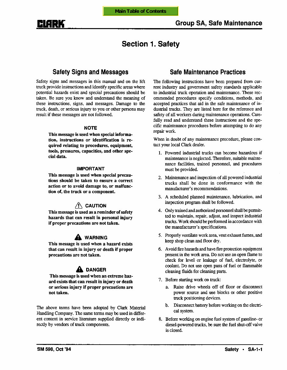 CLARK CGC 20-30, CGP 20-30, CDP 20-30 Forklift Service Repair Manual - ! preview img 5