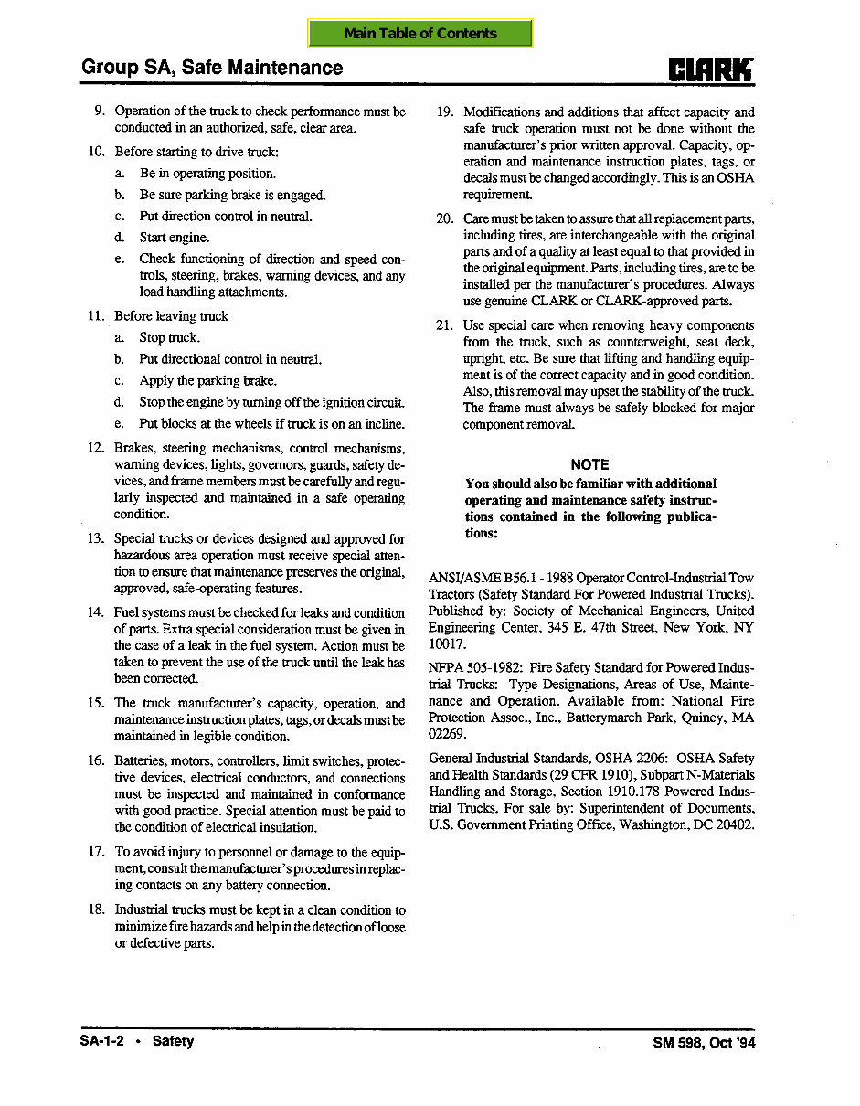 CLARK CGC 20-30, CGP 20-30, CDP 20-30 Forklift Service Repair Manual - ! preview img 6