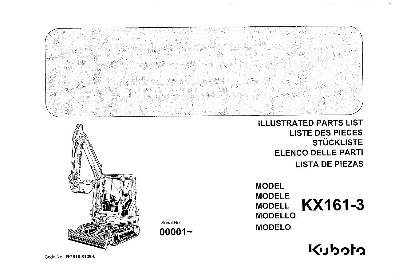 Kubota KX161-3 Mini Excavator Parts Catalog preview img 1