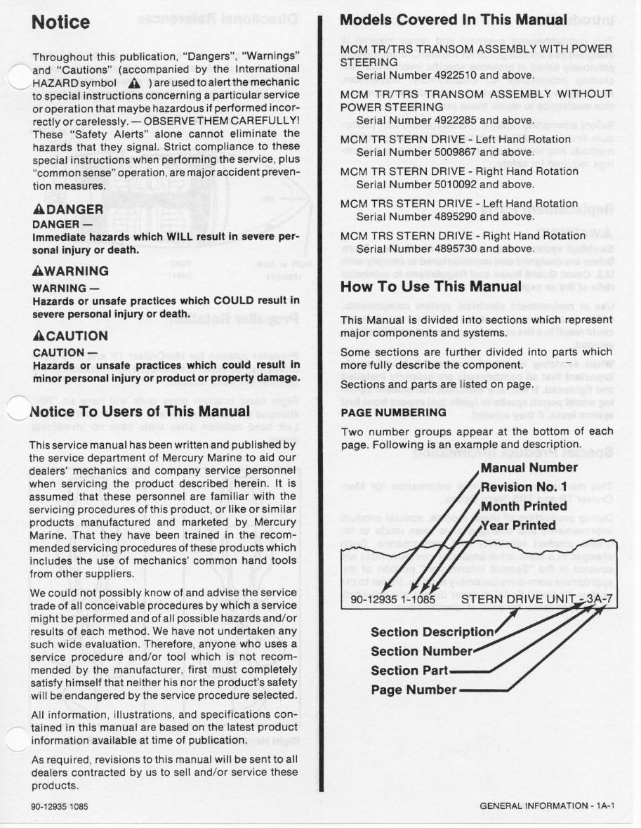 Mercruiser Sterndrives: TR and TRS 19781993 Service Manual 90 12935 preview img 7