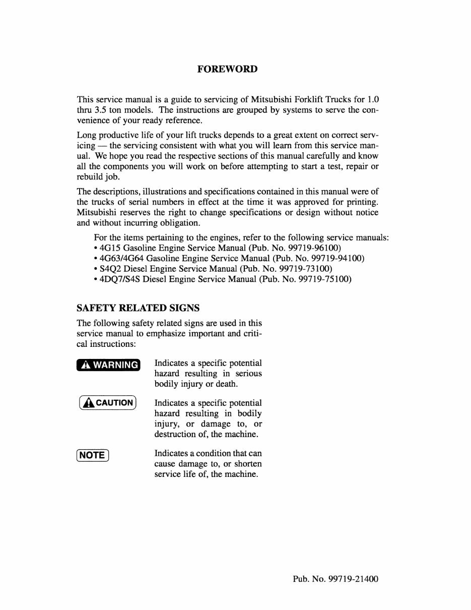 Mitsubishi FD10 FD14 FD15 FD18 FD20 FD25 FD30 FD35A FG10 FG14 FG15 FG18 FG20 FG25 FG30 FG35A Forklift Truck Full Service & Repai preview img 4