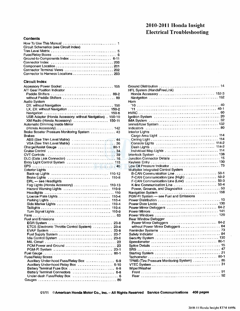 2010 Honda Insight Service & Repair Manual preview img 1