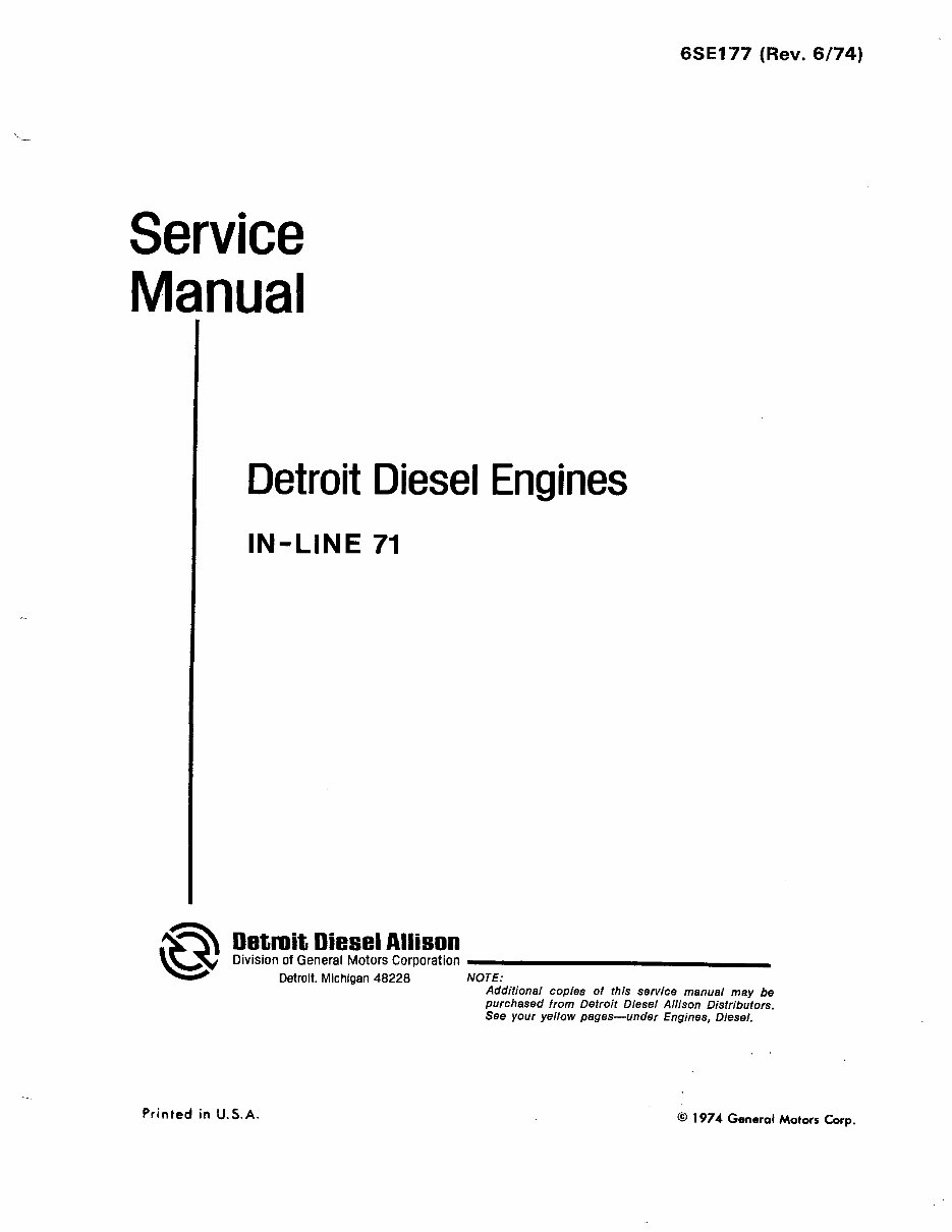 Detroit Diesel Series 71 In Line Diesel Engine Complete Workshop Service Repair Manual preview img 1