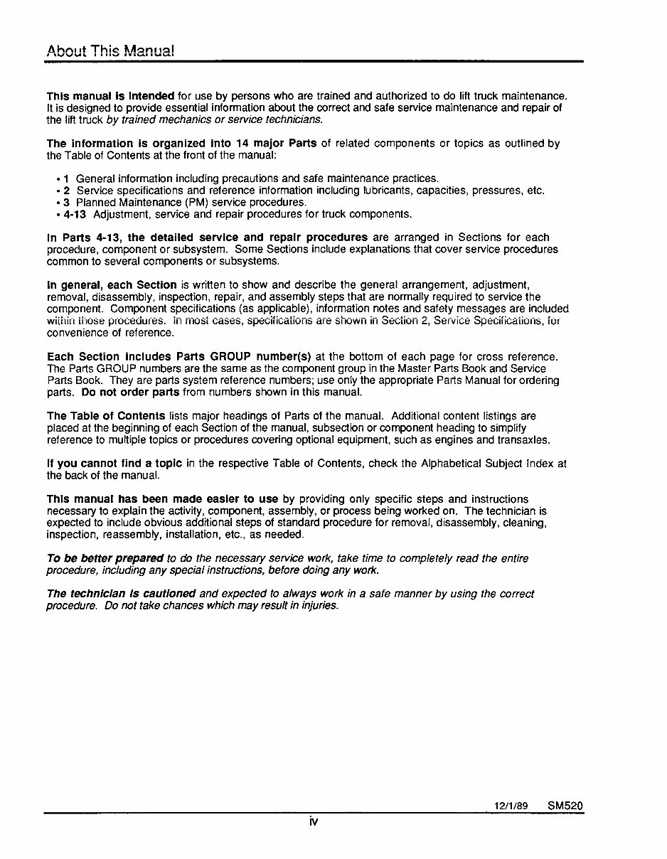 Clark SM-520R GCS/GCS LPG Forklift Trucks OEM Service & Repair Manual preview img 4