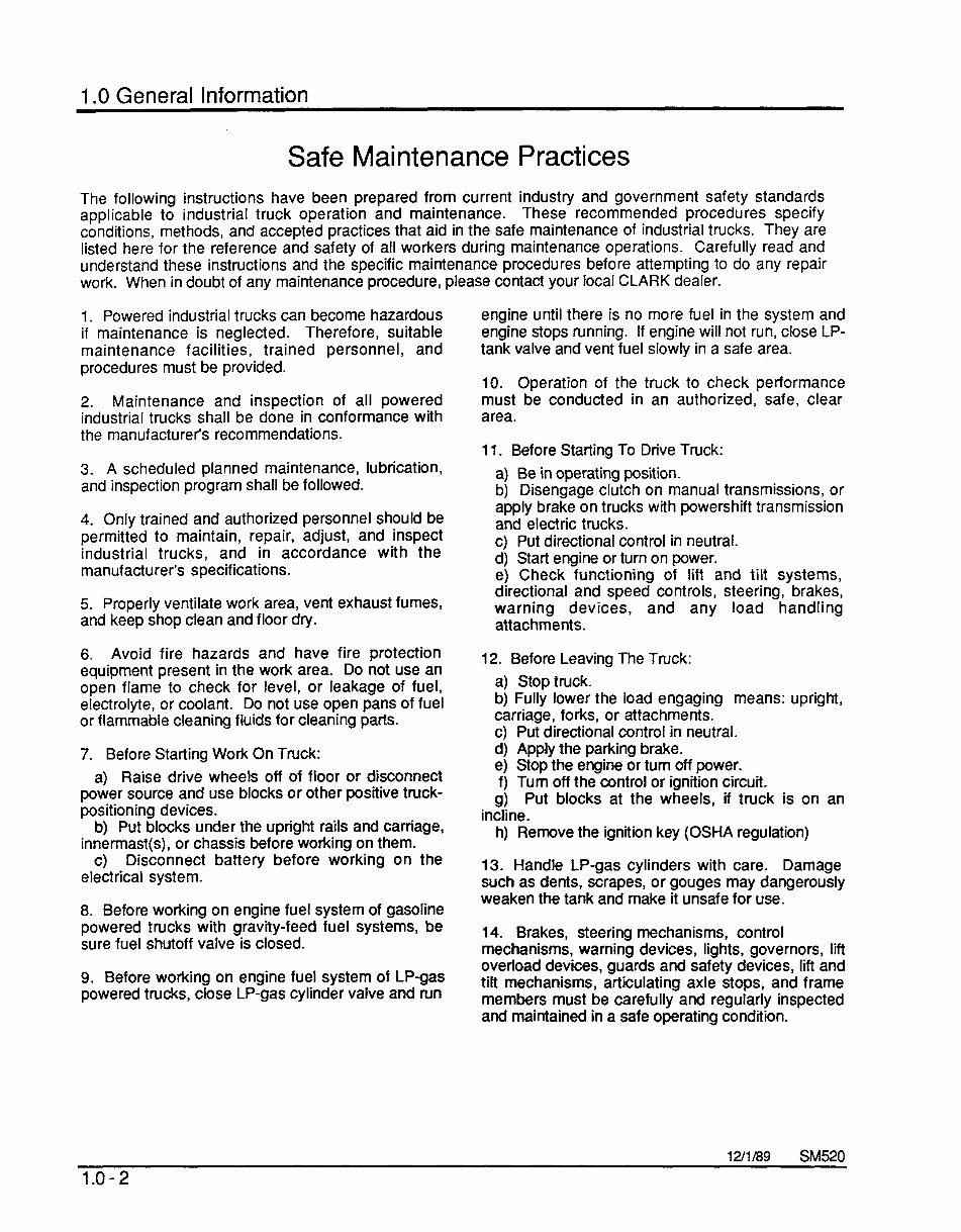 Clark SM-520R GCS/GCS LPG Forklift Trucks OEM Service & Repair Manual preview img 6