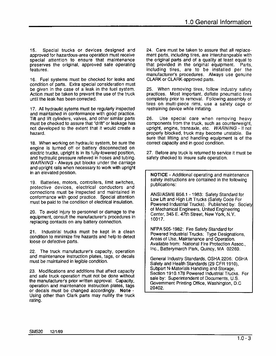 Clark SM-520R GCS/GCS LPG Forklift Trucks OEM Service & Repair Manual preview img 7