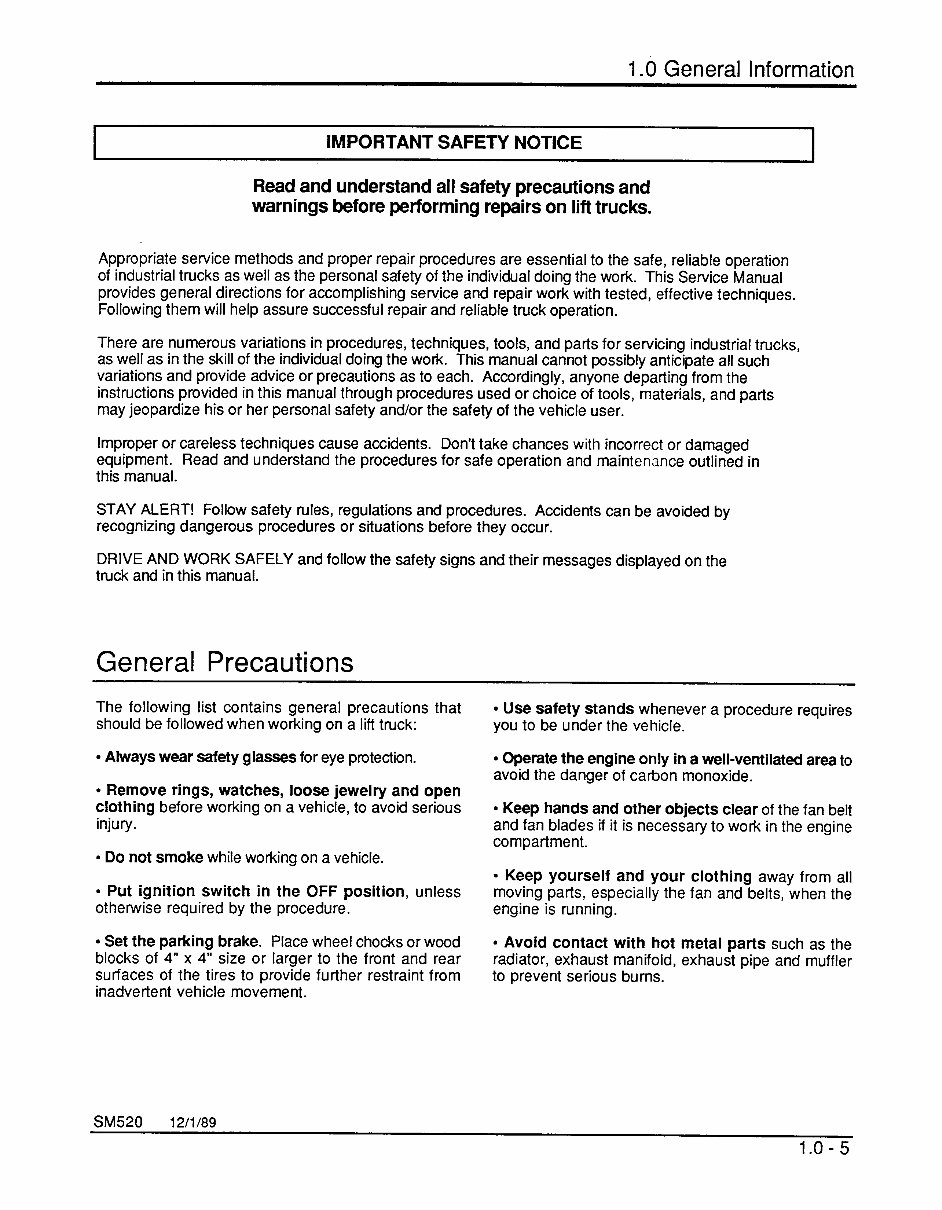 Clark SM-520R GCS/GCS LPG Forklift Trucks OEM Service & Repair Manual preview img 9
