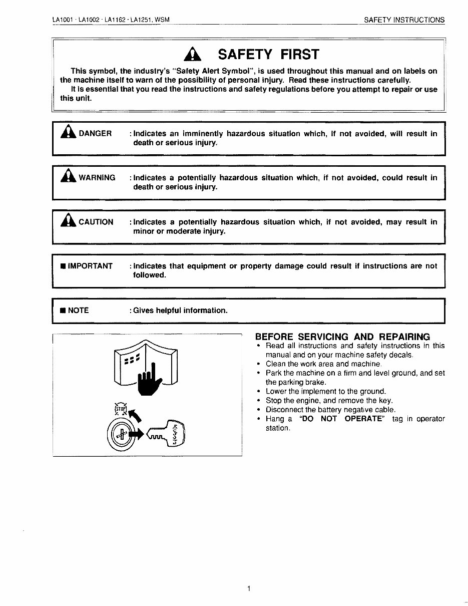 KUBOTA LA1001 LA1002 LA1162 LA1251 FRONT END Loader Workshop Service Manual preview img 1