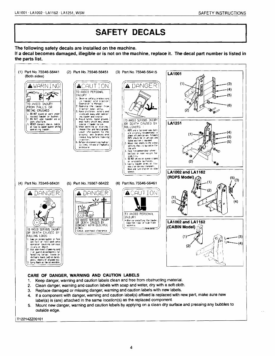 KUBOTA LA1001 LA1002 LA1162 LA1251 FRONT END Loader Workshop Service Manual preview img 4