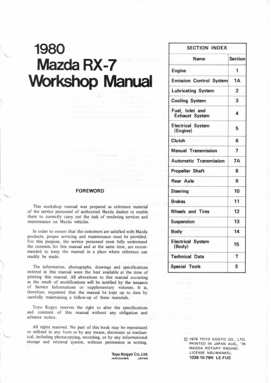 1980-1984 Mazda RX-7 Service & Repair Manual | eManualOnline