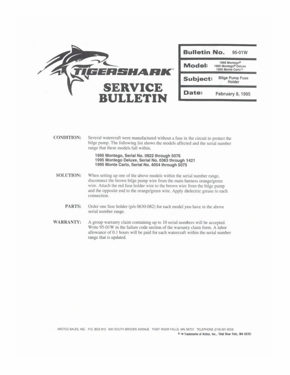 ARCTIC CAT TIGERSHARK PWC Service Repair Workshop Manual 1995-1996 preview img 5