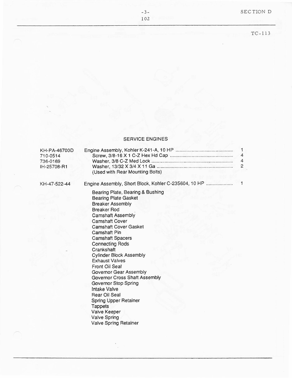 Cub Cadet 102 (TC-113-D) Tractor Parts Manual preview img 3