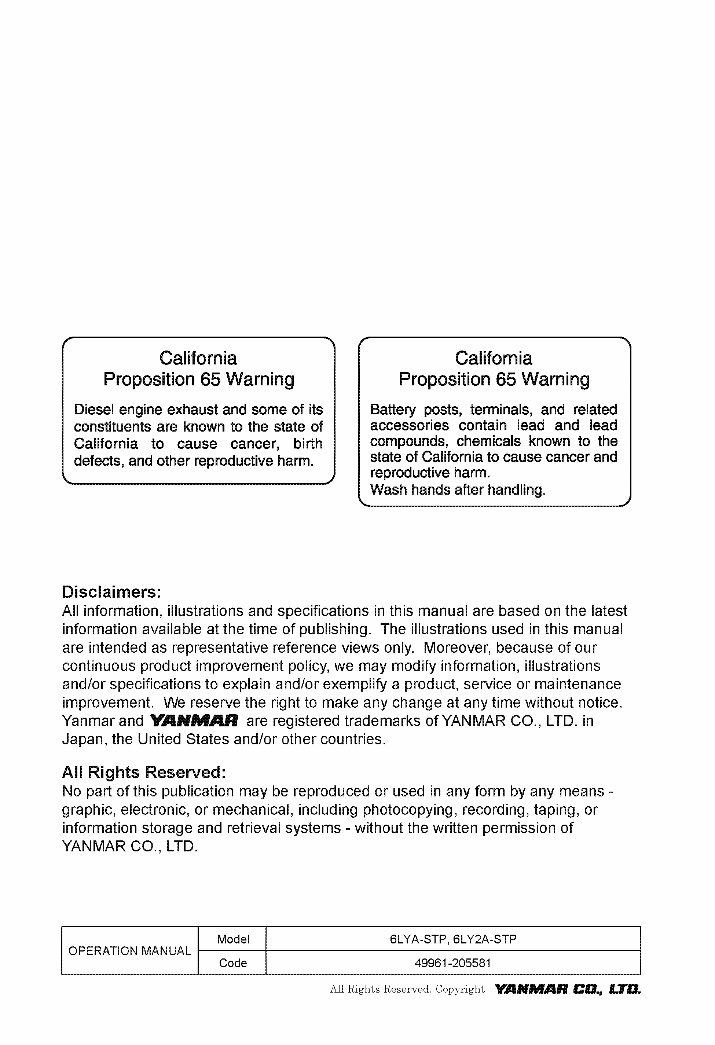 Yanmar Marine Diesel Engine 6LYA-STP, 6LY2A-STP Operation Manual preview img 2