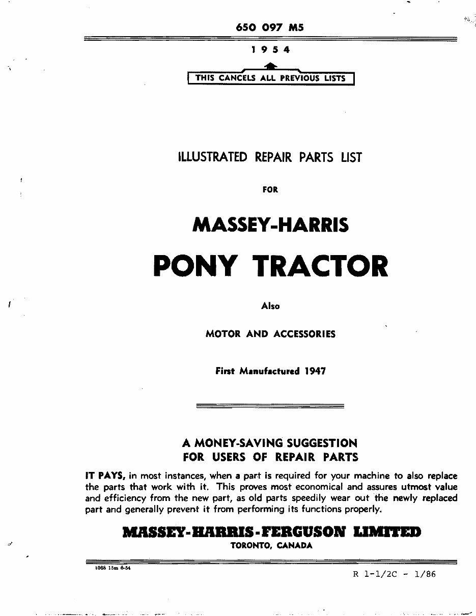 1947-1954 Massey-Harris Pony Tractor Parts Catalog preview img 1