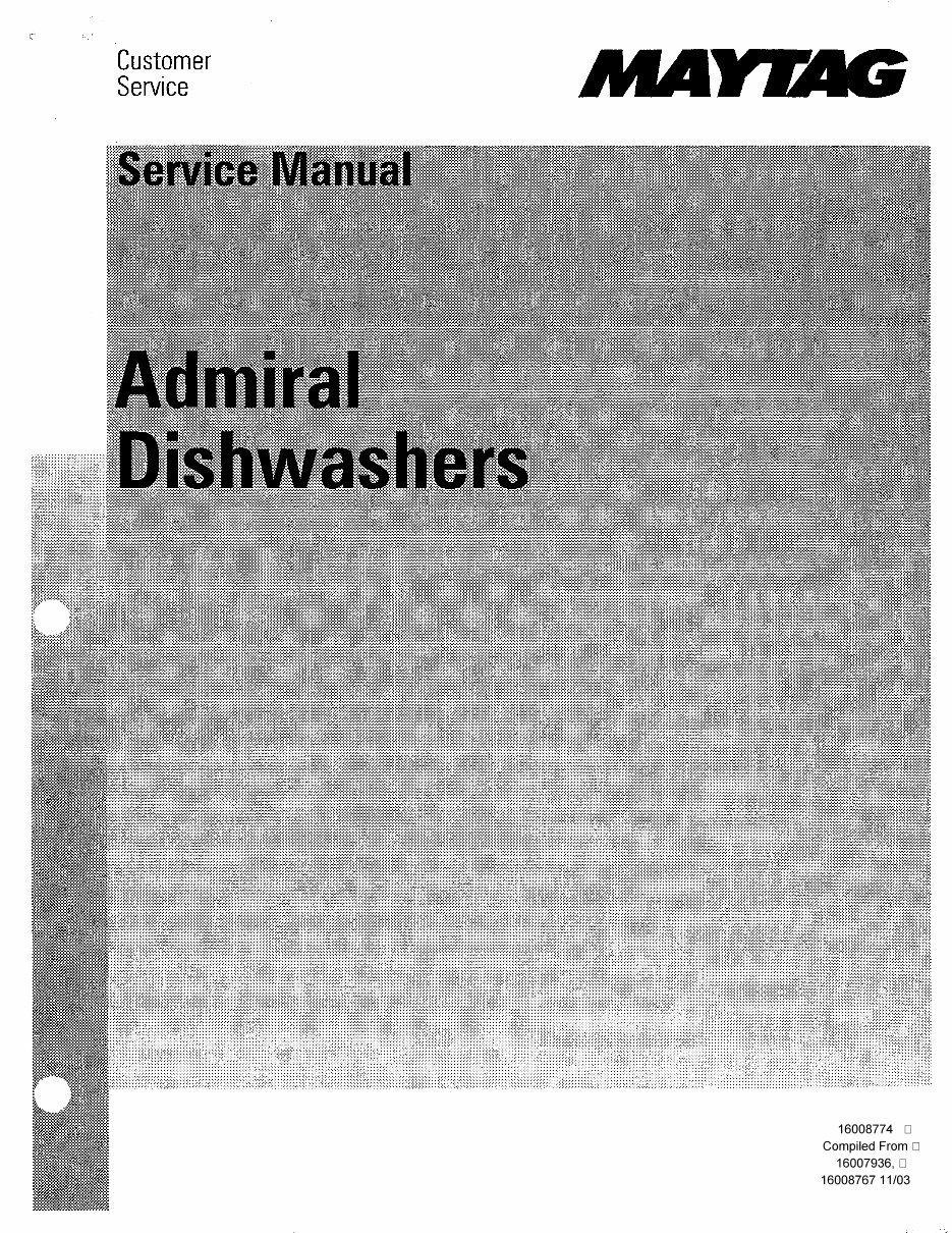 Maytag Admiral DWUA & DWC Dishwasher Repair manual preview img 1