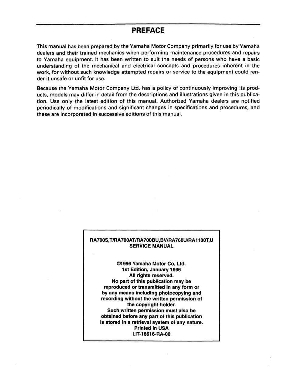 1997 Yamaha WaveRaider (RA700) OEM Service & Repair Manual preview img 2