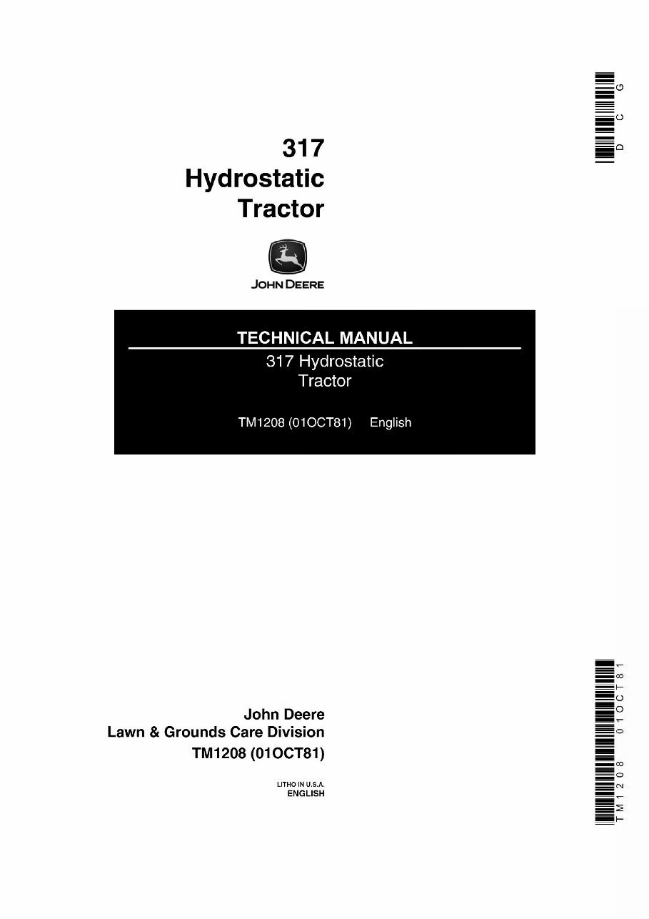 John Deere Hydrostatic Tractor Type 317 Technical Service Manual preview img 1