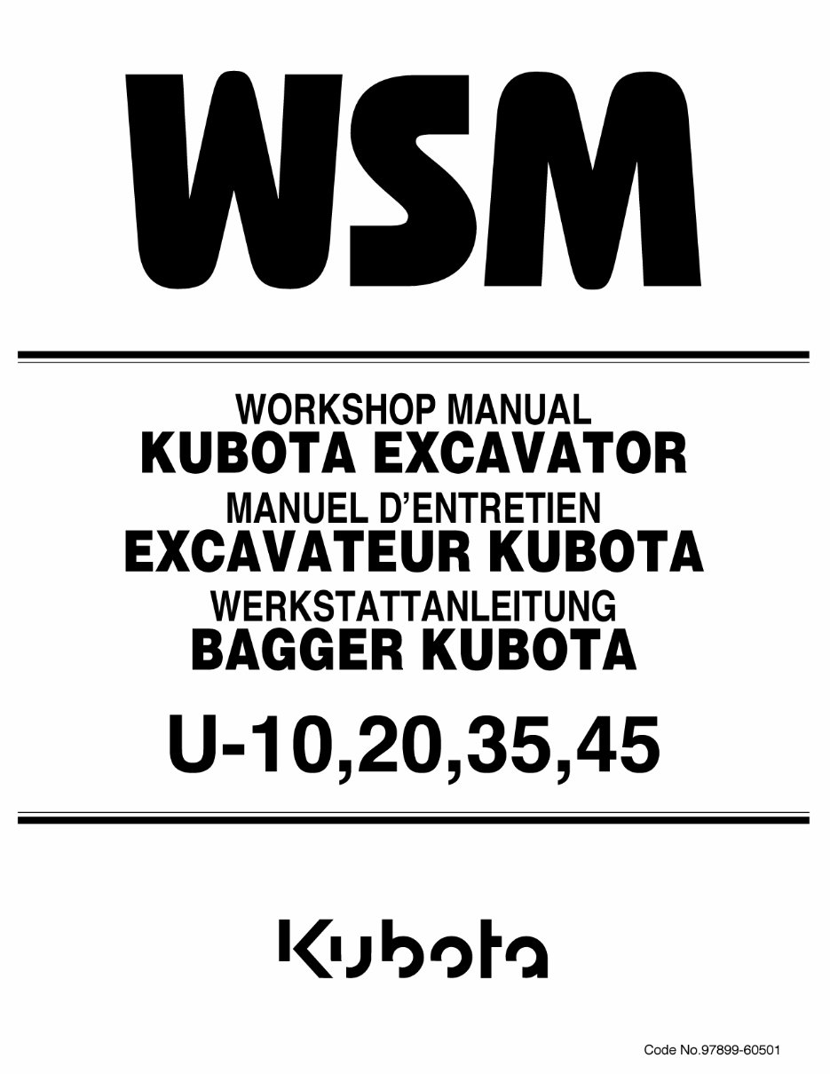 Kubota U10 , U20 , U35 , U45 Excavator Workshop Service Repair Manual preview img 1