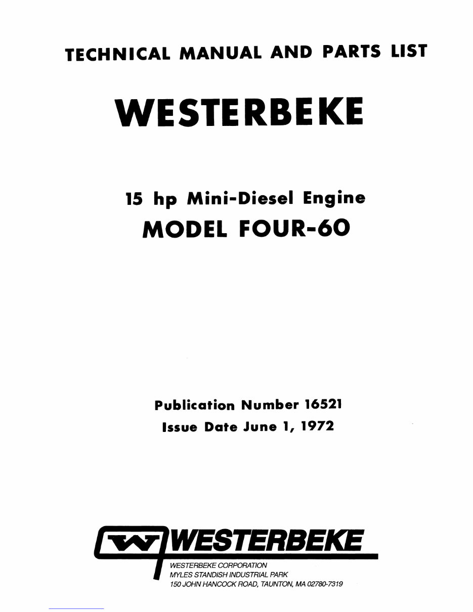 WESTERBEKE 60 Marine Diesel Engine Service Repair Manual preview img 1