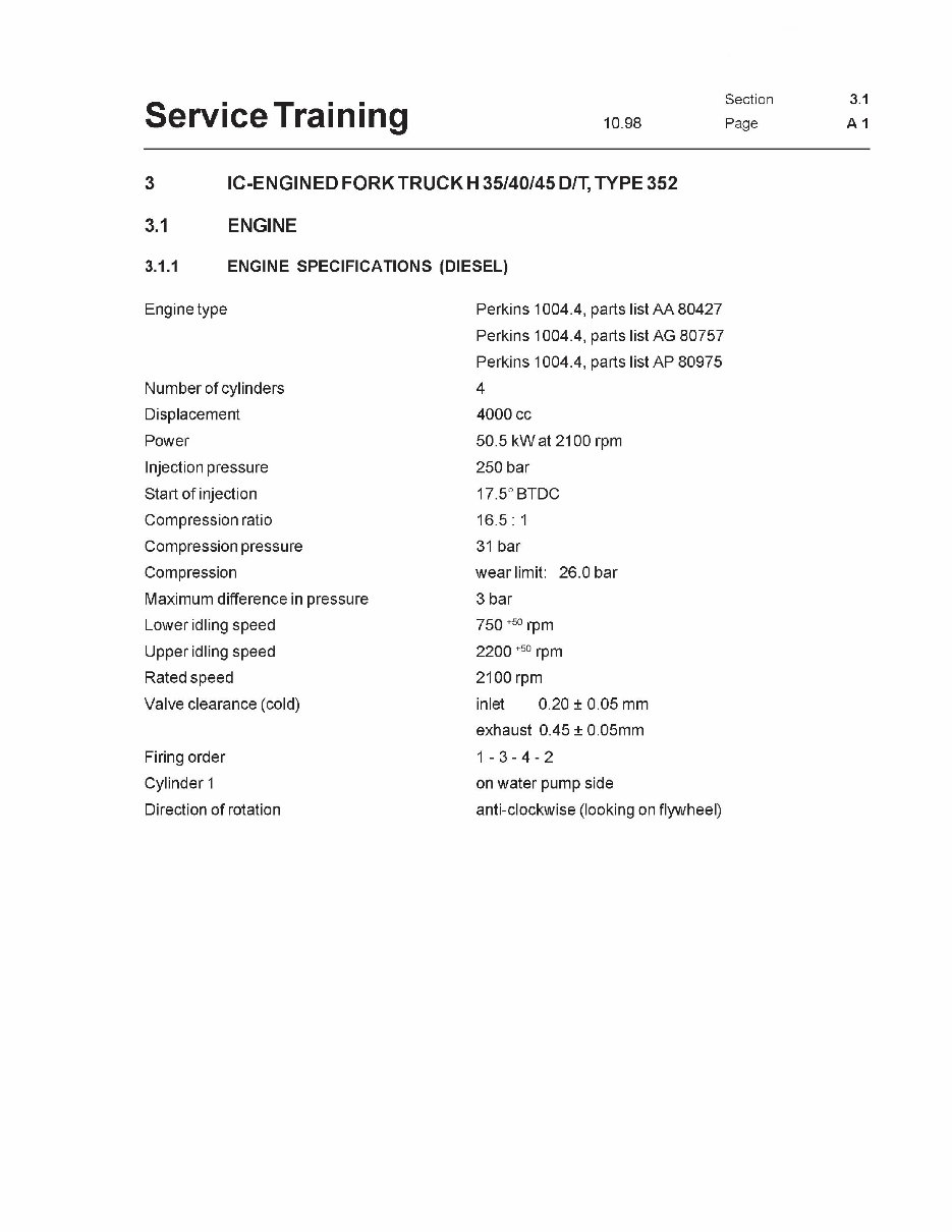 Linde Forklift Truck 352 Series: H35, H40, H45 Service Training Manual. preview img 7