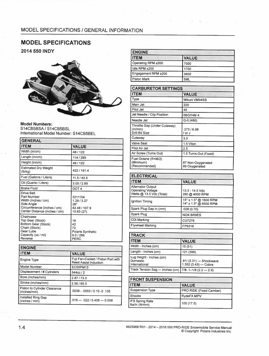 2014-2016 Polaris Snowmobile Indy 550 Pro-Ride Service & Repair Manual preview img 10