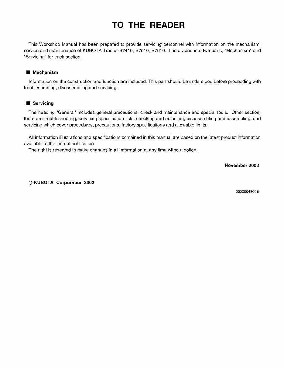 Kubota B7510 Tractor OEM Service & Repair Manual preview img 2