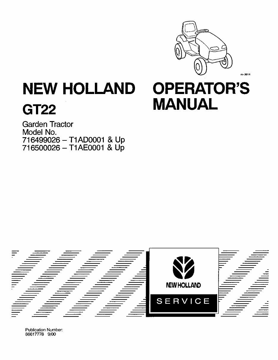 NEW HOLLand GT22 GARDEN Tractor Operators Manual preview img 1