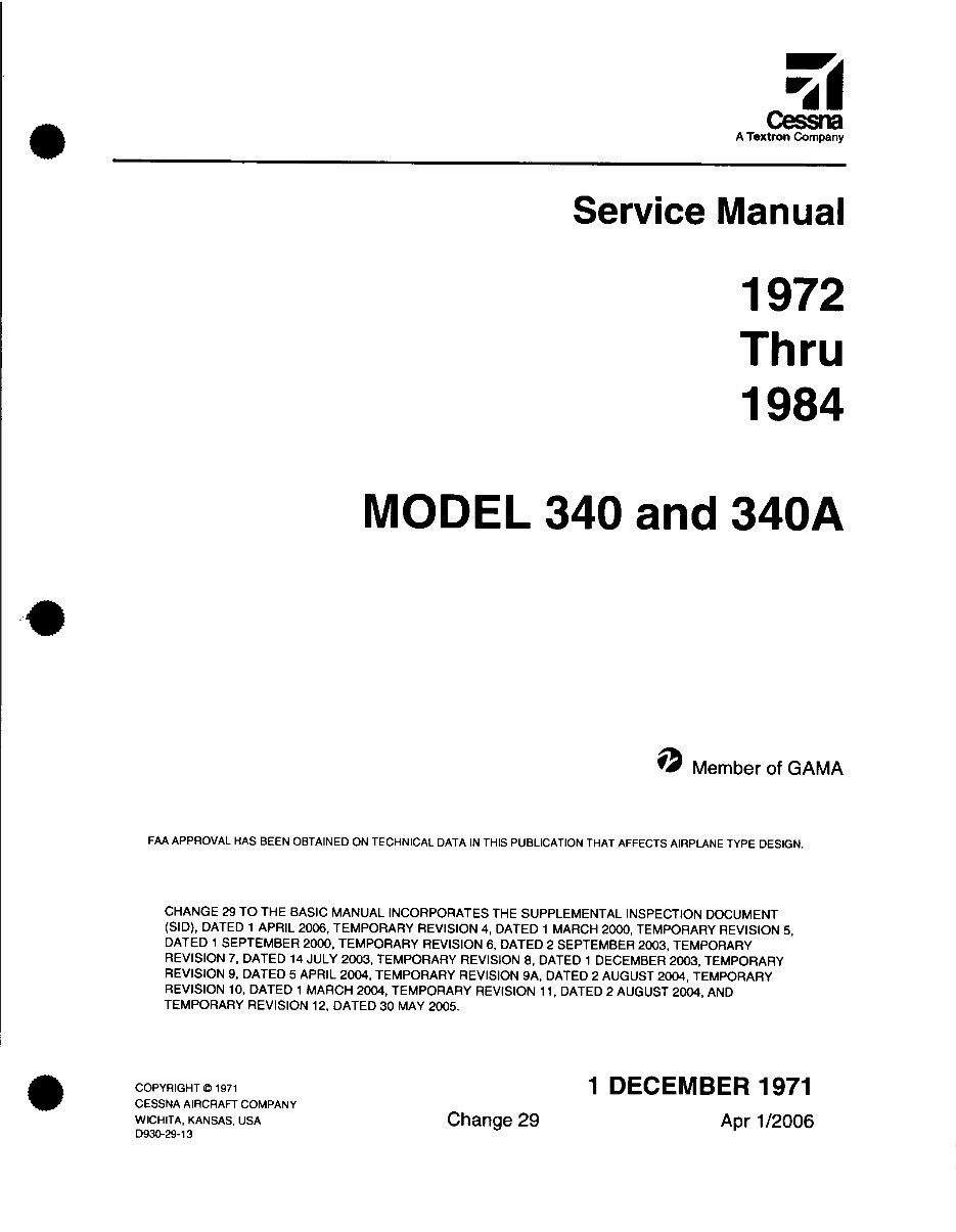 Cessna 340 Service manual 1972 - 1984 D930-29-13 preview img 1