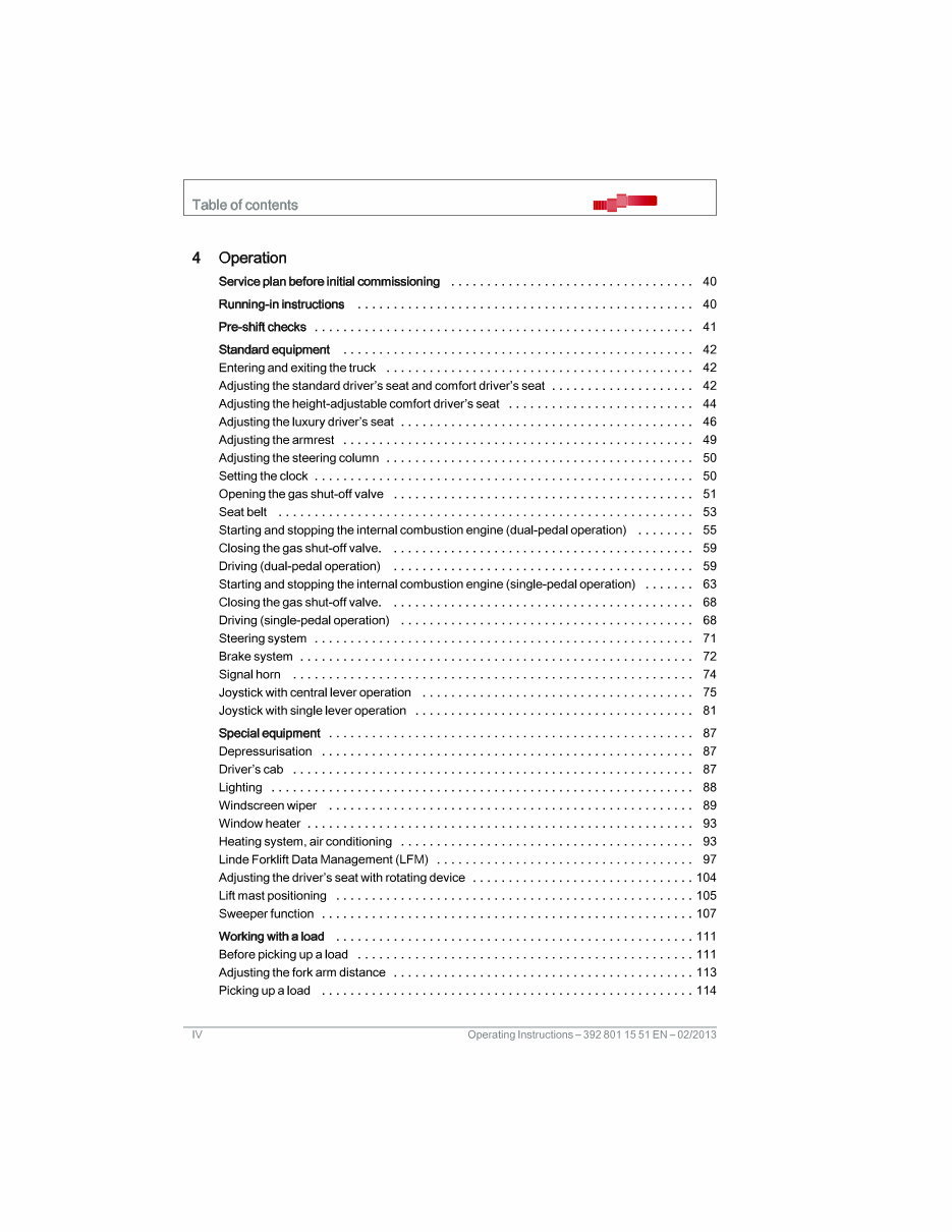 Linde LPG Forklift Truck 392-02 Series: H20T, H25T, H20CNG, H25CNG Operating Instructions (User manual) preview img 4