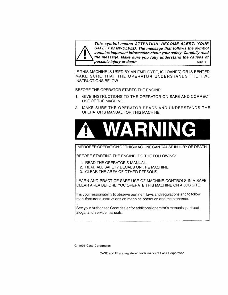 CASE 590 Turbo Loader Backhoe Operators Manual preview img 2