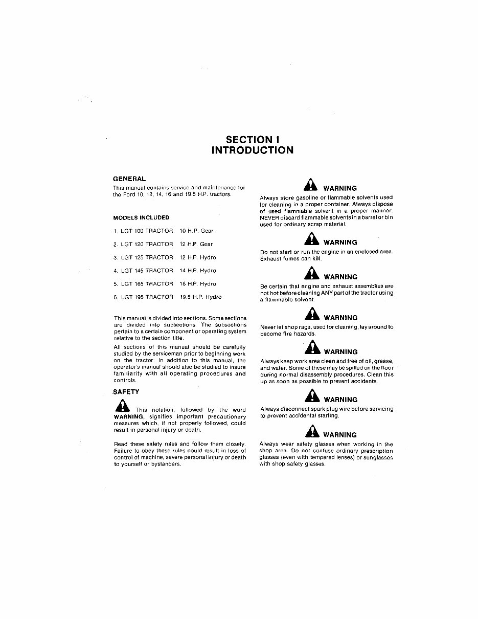 Ford LGT 100/120/125/145/165/195 Tractors OEM Service & Repair Manual preview img 3