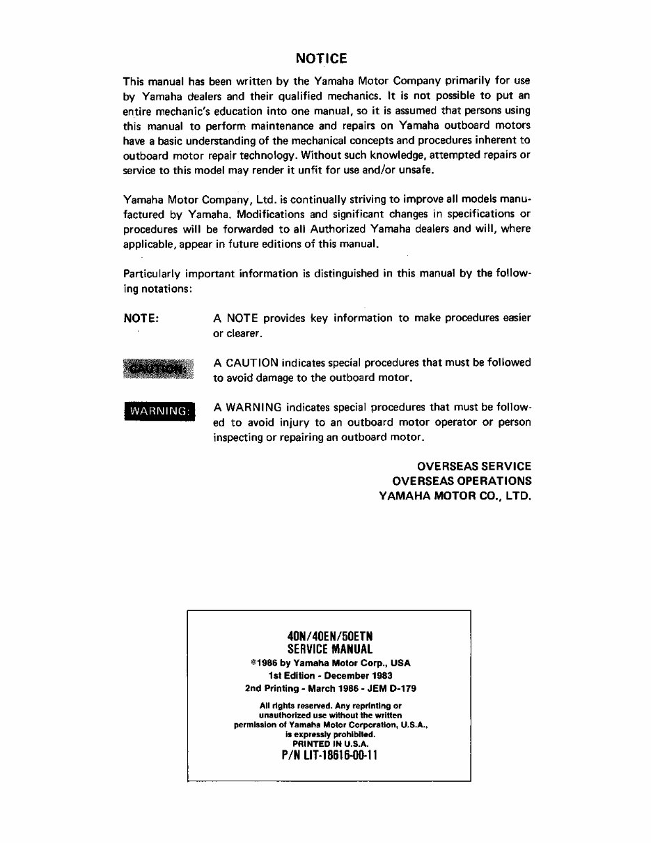 1987 Yamaha 40ESH Outboard service repair maintenance manual. Factory preview img 3