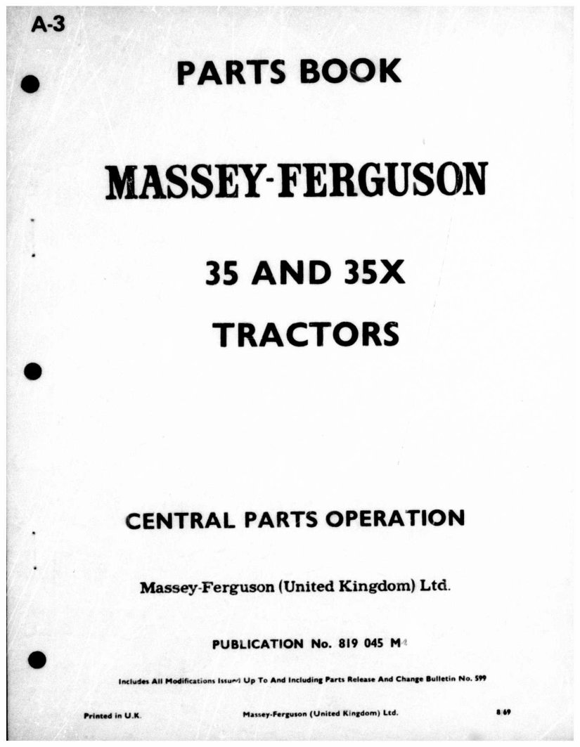 MASSEY FERGUSON MF 35 Tractor Parts Manual 651093M92 preview img 3