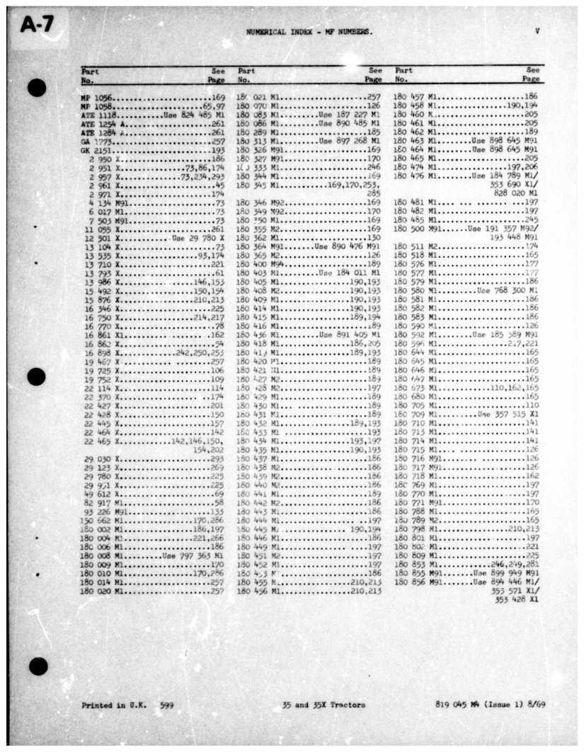MASSEY FERGUSON MF 35 Tractor Parts Manual 651093M92 preview img 7