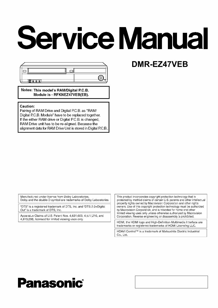 Panasonic DMR-EZ47V EZ47VEB Service Manual and Repair Guide preview img 1