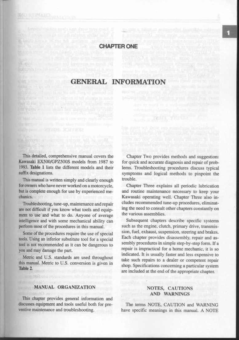 1987-1993 Kawasaki EX 500 GPZ 500 S Service & Repair Manual preview img 9