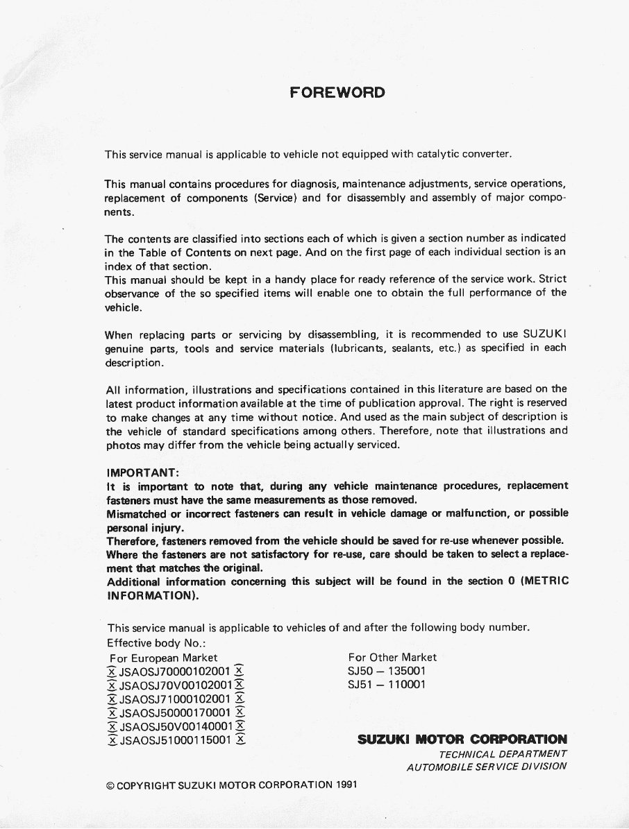 SUZUKI SJ50 SJ51 SJ413 MASTER Service Repair Manual preview img 3