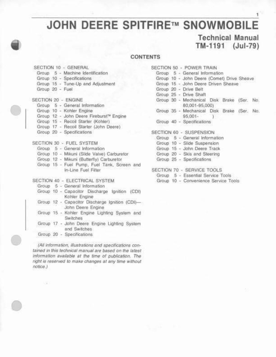 1978-1980 JOHN DEERE SPITFIRE SNOWMOBILE Repair Manual preview img 1
