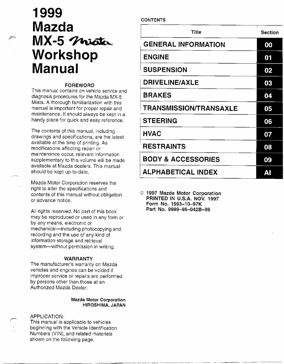 1999-2001 Mazda Miata Service & Repair Manual preview img 1