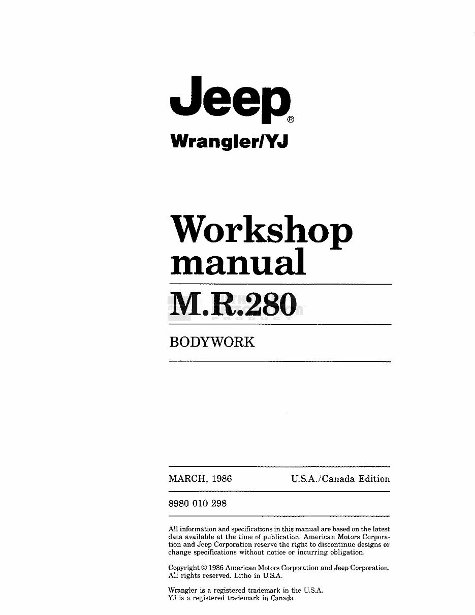 1987-1995 Jeep Wrangler (YJ) Service & Repair Manual preview img 1