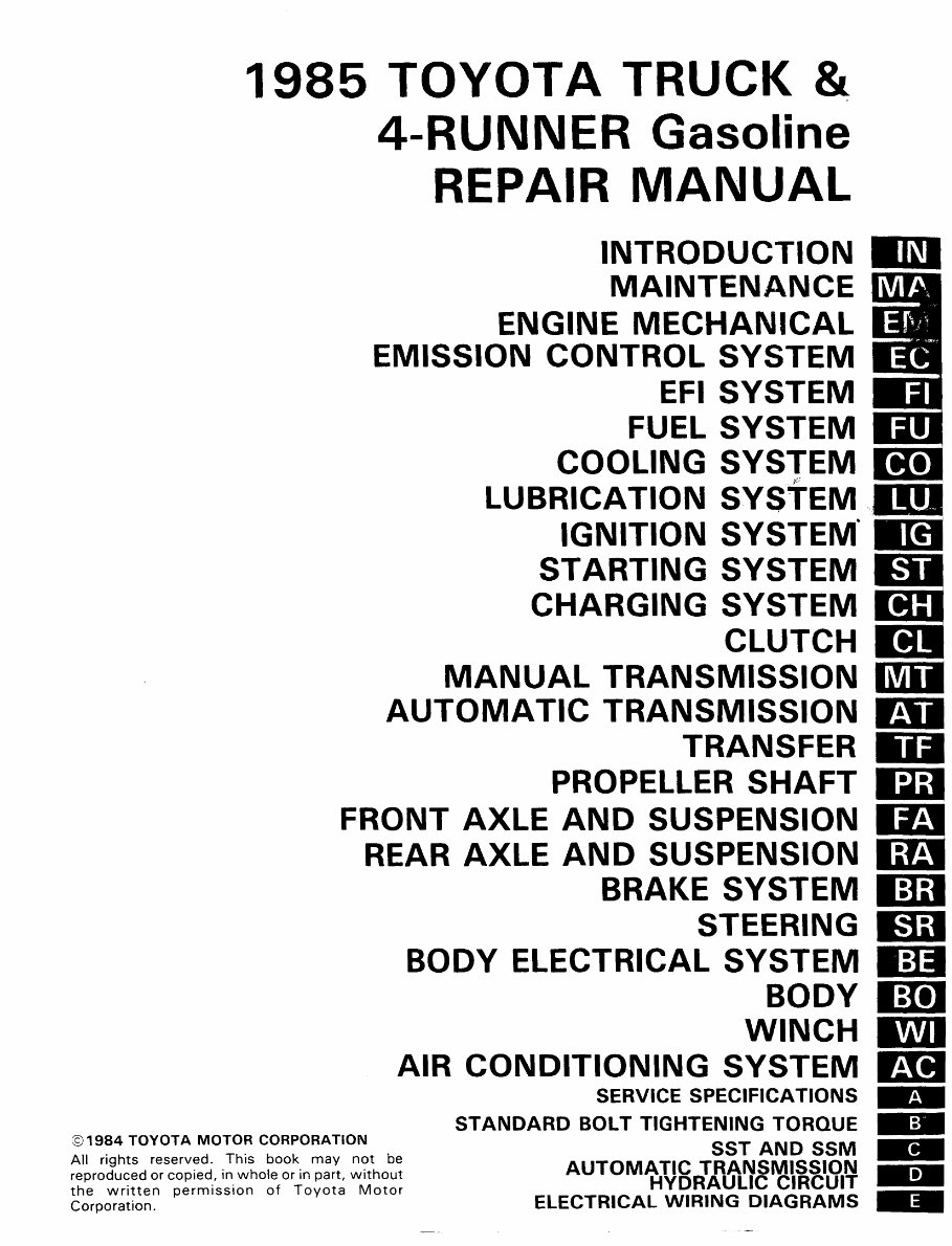 1979-1985 Toyota Pickup / 4Runner Service & Repair Manual preview img 1
