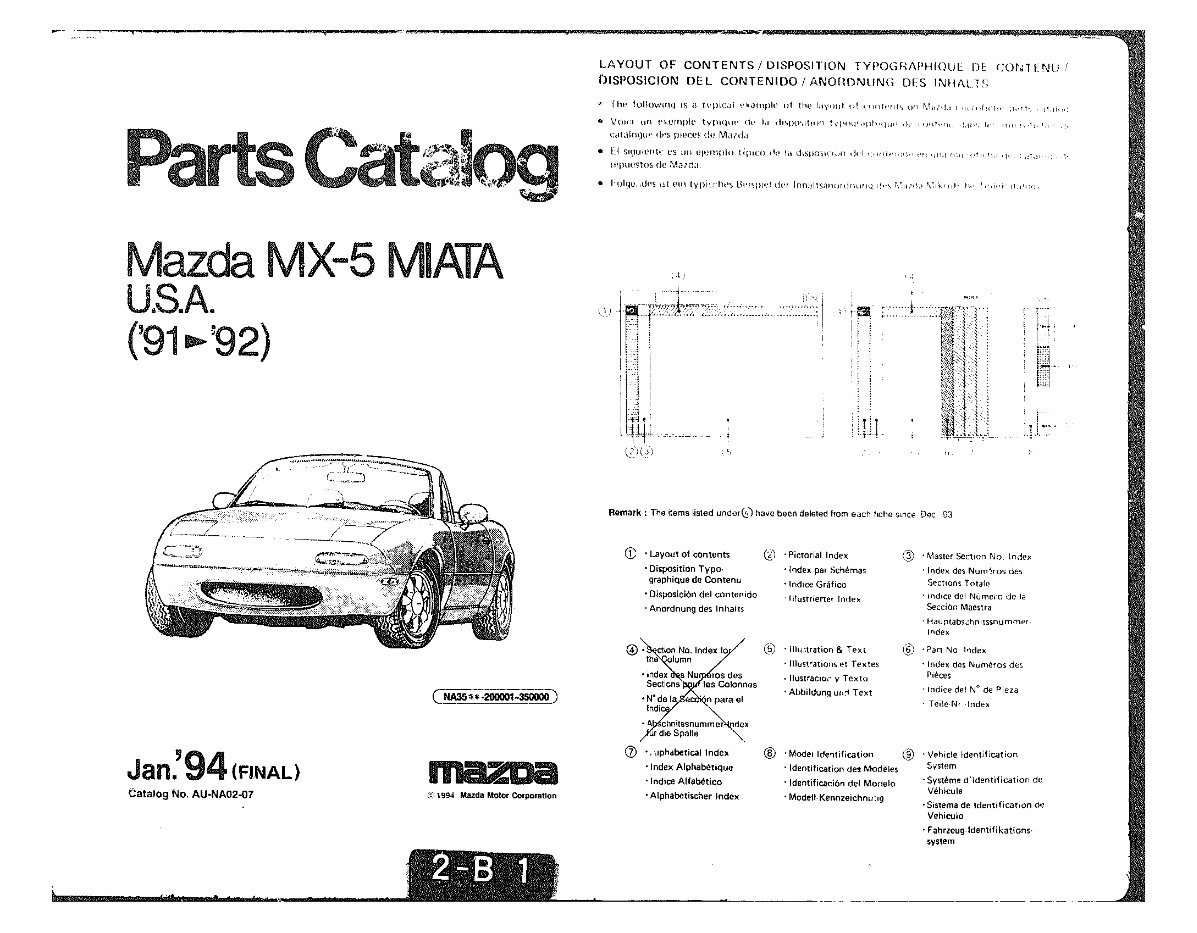 MAZDA MX 5 MIATA Parts Manual Catalog 1991-1992 preview img 1