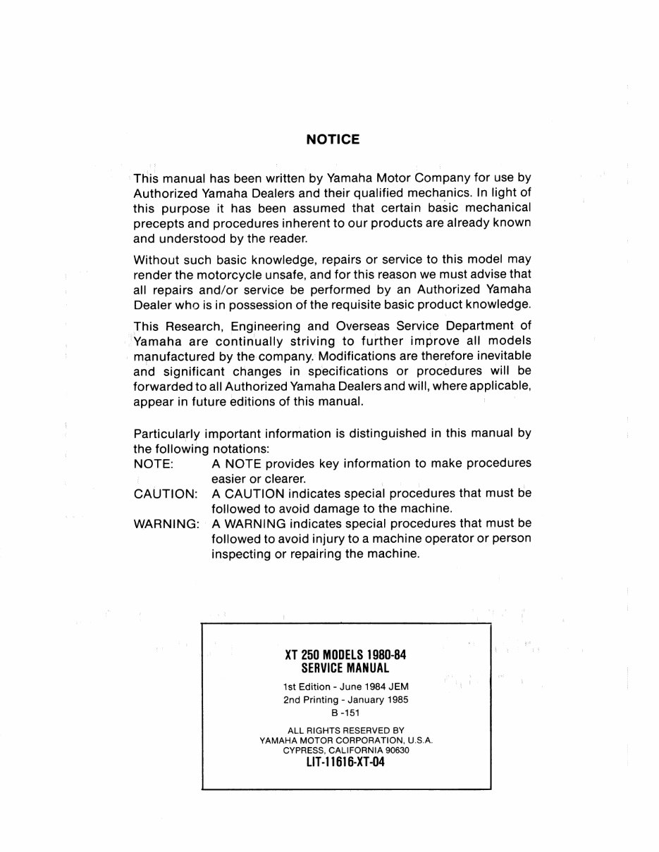 1980-1984 Yamaha XT250 Service & Repair Manual preview img 3